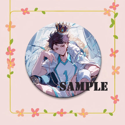 Round Snap-in Brooches Anime Haikyuu Lapel Pins Hinata Shoyo Tobio Kageyama Yu Nishinoya Cartoon Badge Backpack Accessories Gift