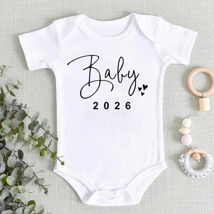 Baby 2026 Pregnancy Announcement Newborn Baby Bodysuits Summer Casual Boys Girls Romper Jumpsuit Clothes Outfit