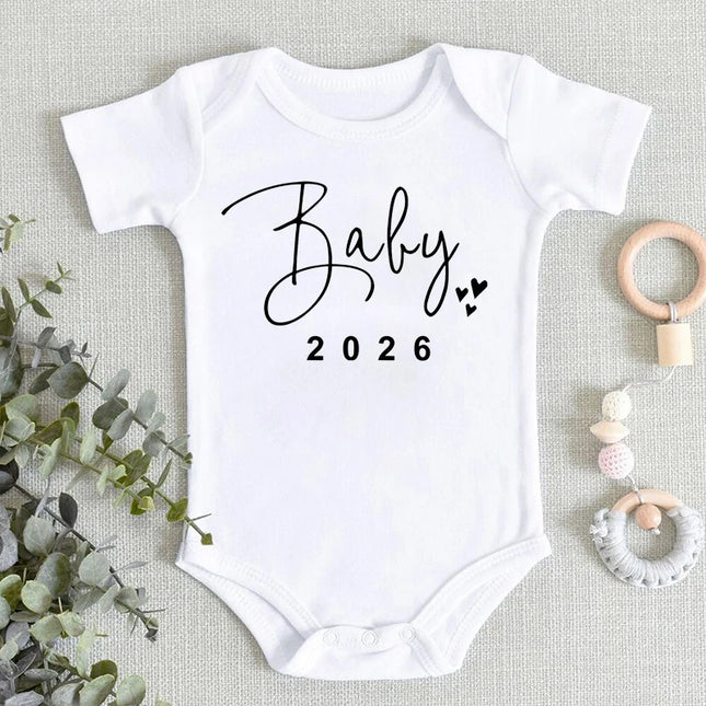 Baby 2026 Pregnancy Announcement Newborn Baby Bodysuits Summer Casual Boys Girls Romper Jumpsuit Clothes Outfit