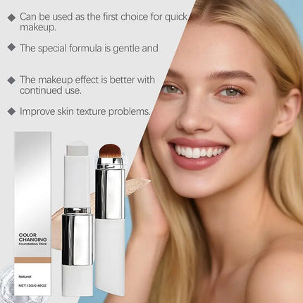 Lightweight Korean Changing Foundation Stick Hydrating Non-Sticky 20H Long-Wear Brightening Built-in Brush for All Skin Types
