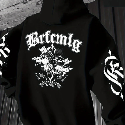 Autumn fashion men's Gothic letter printed comfortable soft hooded sweatshirt outdoor street style multifunctional top