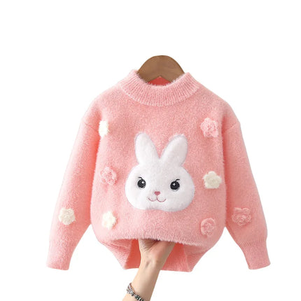 Playful and cute Cartoon Rabbit Pattern Kids Girls Sweaters Floral Pullover Cotton Sweatshirt Autumn Winter Bunny Outfit IY1125