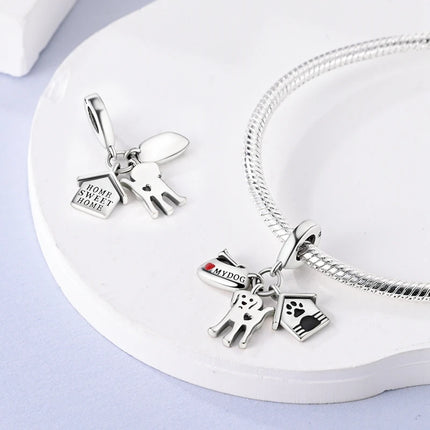 Original 925 Sterling Silver Charm Bead Balloon Poodle Cute Puppy Heart Charm Fit Bracelet Bangle Pendant Women DIY Jewelry Gift