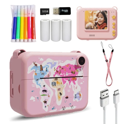 Children's printable camera with 32 GB TF card, photo & video & games, dual cameras, flash, perfect gift for boys and girls