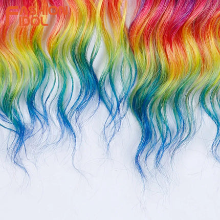 FASHION IDOL 24" 3pcs Deep Wave Curl Hair Synthetic Water Wave Braiding Hair Extensions Ombre Rainbow color Twist Crochet Hair