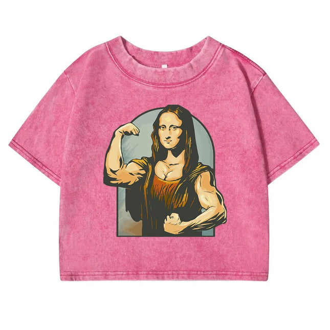 Playing Pranks On Mona Lisa Fitness Printed T-Shirts Female Retro Cotton T-Shirt Summer Slim Clothing Cool Sport Tee Tops