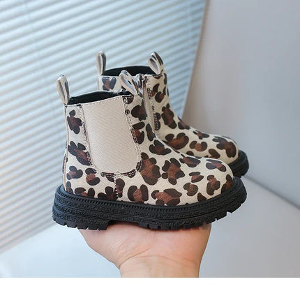Kids Boots Leopard Prints Classic Little Boys Ankle Boots Side Zipper Fashion Classic Unisex Girls Rubber Boots Breathable Warm