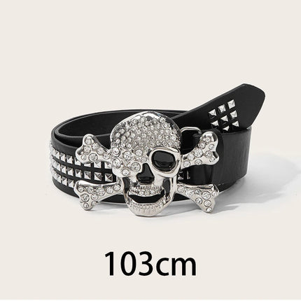 Silver Skull Buckle Women's Belt Hip Hop Punk Y2k Girls Black Pu Pin Buckle Girdle Goth Retro Jeans Accessories Rivet Waistband