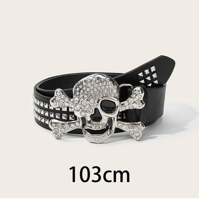 Silver Skull Buckle Women's Belt Hip Hop Punk Y2k Girls Black Pu Pin Buckle Girdle Goth Retro Jeans Accessories Rivet Waistband