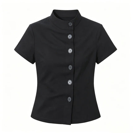Y2K Harajuku Womens Crop Top Sexy Slim Casual Button-Down Sleeveless Turtleneck T-Shirt Goth Punk Rock Hip Hop Hottie Streetwear