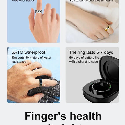 Smart Ring for Women Men Heart Rate Blood Oxygen Monitor Temperature Sleep Tracker Camera Control 5ATM Waterproof Multi Sports