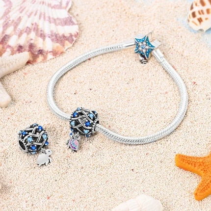 925 Sterling Silver Blue Ocean Series Beaded Charms  Pendant Fit for The Brand's DIY Bracelet Women Jewelry Girlfriend Gifts
