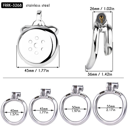 FRRK 268 Flat Button Sissies Male Chastity Cage, 240 Steel Urethral Inverted Chastity Belt, Slave Man Sex Toy Anti-Cheating