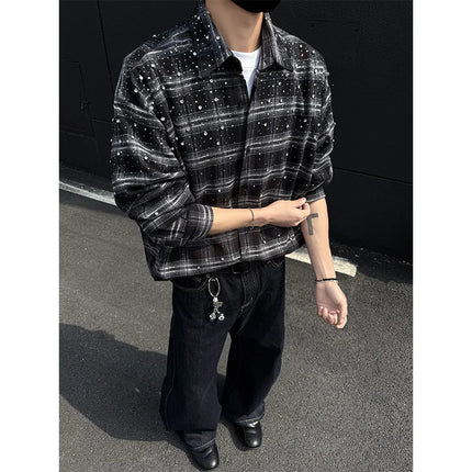 Starry Shirt Men Fashion 2026 New Long Sleeve Shirts Grid Loose Stage Performance Costumes High Quality Star Shirt