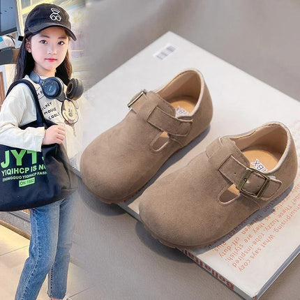Boys Girls Flat Shoes Retro Non-slip Sweet Kids Moccasins Soft Sole 2024 New Fashion Children Leather Shoes Hook&loop Elegant