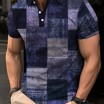 Fashion Elegant Harajuku Slim Fit Ropa Hombre Loose Casual All Match Lattice Men's POLO Shirt Printed Button Short Sleeve Tops