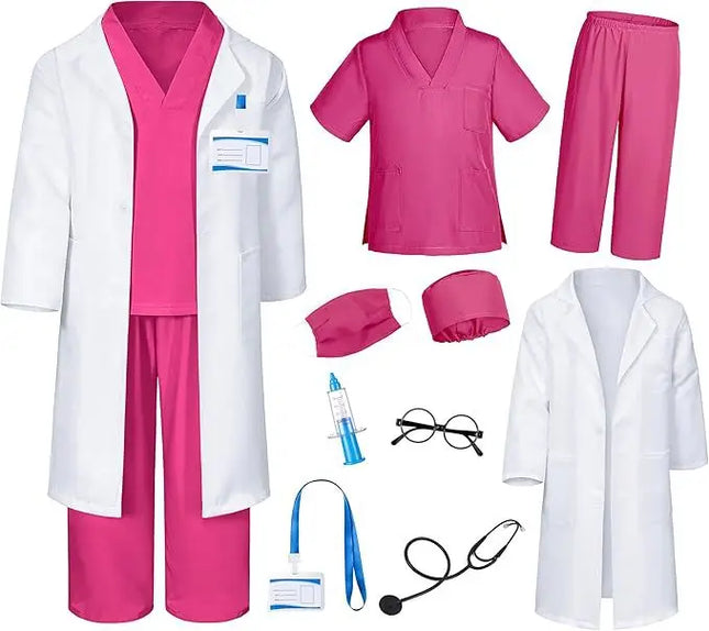 Children Doctor Nurse Cosplay Professional Role-playing Costumes Surgical Gown White Coat with Top Accessories for Boys Girls