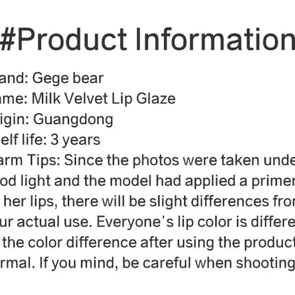 Gege Bear Smooth Multi-purpose Cream Expansion Color Blush Not Easy to Fade Nude Matte Velvet Lip Glaze