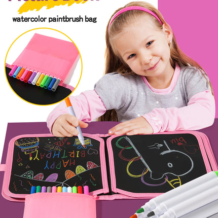 Kids Easter Bunny Blackboard Graffiti Book-Reusable Washable Painting Notebook with 12 Color Pens, Portable Educational Toy Gift