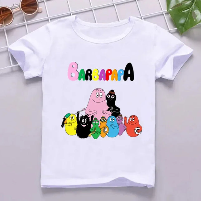 Hot Sale Cute Barbapapa Print Cartoon Kids T-shirt Funny Girls Summer Tops Baby Boys Clothes Children Short Sleeve T-shirt