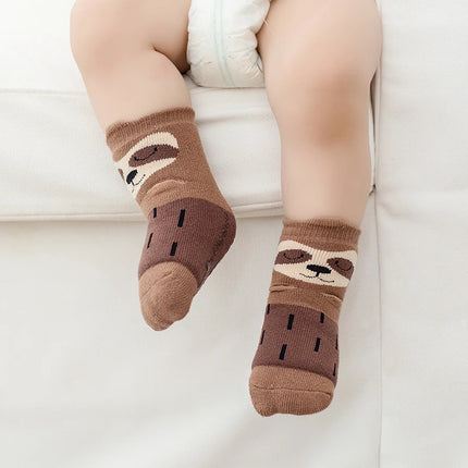 1 Pair Winter Cute Animal Anti-slip Socks For Baby Boys Warm Socks For Baby Girls Newborn 0 to 24M Super Thicken Terry Socks In