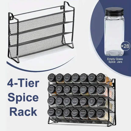 Black New Storage Shelf Spice Jars Organizer Multi-Tiered Iron Countertop Seasoning Rack for Kitchen Seasoning Storage Bottles