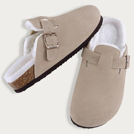Kidmi New Women Clogs Men Clogs Suede Slippers Fashion Cork Footbed Leather Slippers Classic Mules Soft Antiskid House Slippers