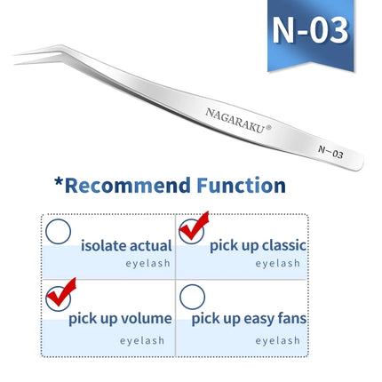 NAGARAKU Eyelash Extension Tweezers Makeup Tools Stainless Steel Non-magnetic Pincet False Eyelash Tweezers 3D accurate tweezers