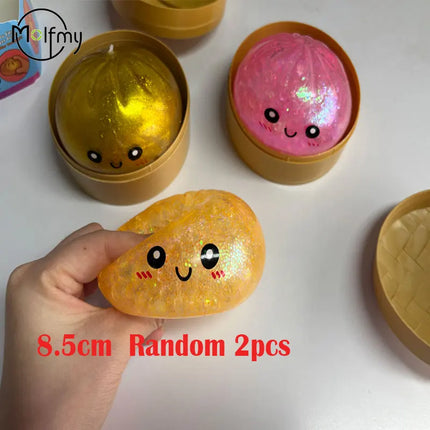 5.5cm Hot Glitter Dumpling Squishy with Box Dumplings Sensory Squeeze Toy for Stress Relief Fans Birthday Day Gifts