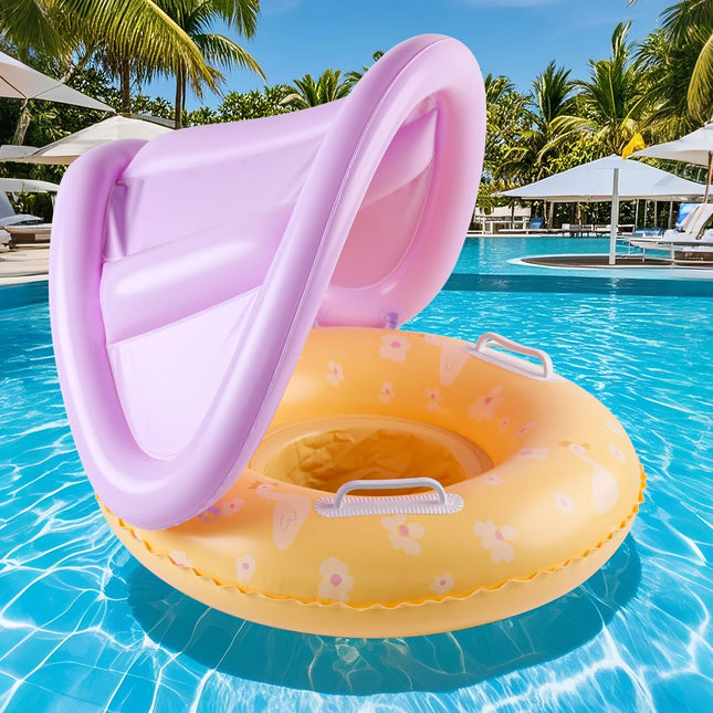 1PC Inflatable Pool Float with Yellow Canopy Seat, for Summer Pool Water Floating