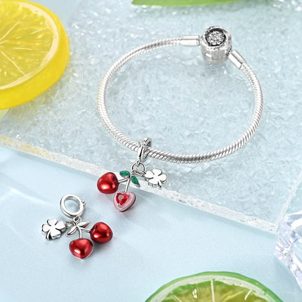 Mula 1Pc Hot Sale 925 Silver Cherry Clover Pendant Charm Fit Original Snake Chain Bracelet DIY Jewelry Gift for Women