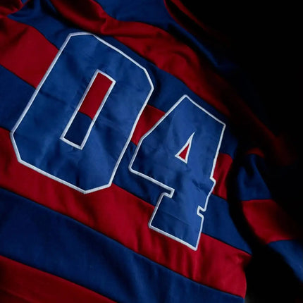 Y2K Haitian Long-Sleeved Shirts Fashionable Red and Blue Striped Knitted Lapel Jersey Oversized Retro Men Women Streetwear Tops