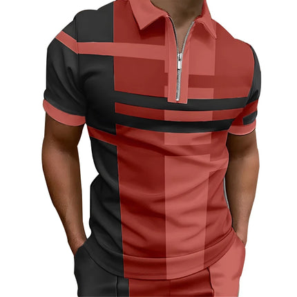 Spring Summer Men's Casual Short Sleeve Business Polo Shirt Men's Clothes Zipper Polo Shirt Men's Color Block Golf Polo Shirts
