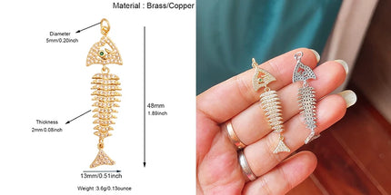 Enamel Fish Bone Squid Marine Sea Dalphin Charm Pendant,18K Real Gold Silver Plated Zircon Jewelry Finding Supplies S87 S75