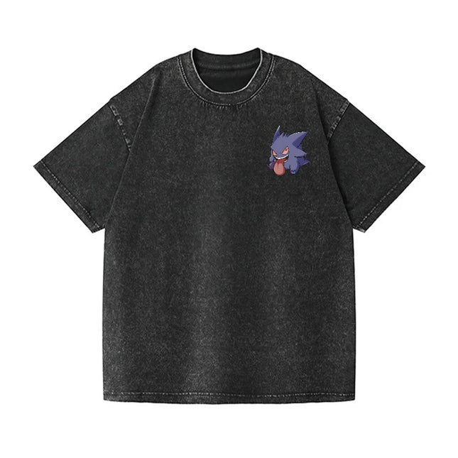 Unisex Gengar Pokemon Anime Oversized Men's T-shirt Vintage Washed Women Short Sleeve Tee Streetwear Casual Tops 2026 Summer New
