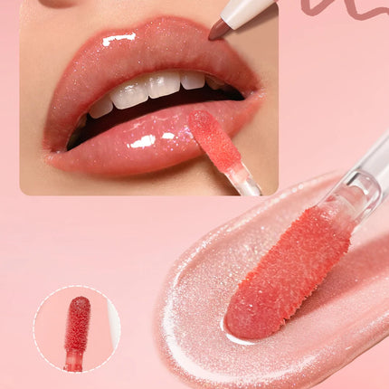 Double Head Mirror Lip Glaze 2 in 1 Lipliner Pen Water Light Lip Gloss Makeup Set Matte Velvet Lip Liner Pencil Contour Cosmetic