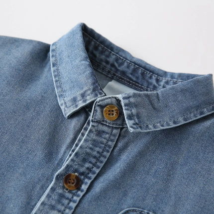 Toddler Kids Summer Jean Shirts Baby Boys Casual Denim Shirt Solid Color Short Sleeve Button Down Blouse Fashion Tops Streetwear