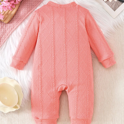 【Baby Boys' Autumn & Winter Cartoon Romper Set】Light Coffee Fleece-lined Onesie with Bear Embroidery + Matching Earflap Hat Two-