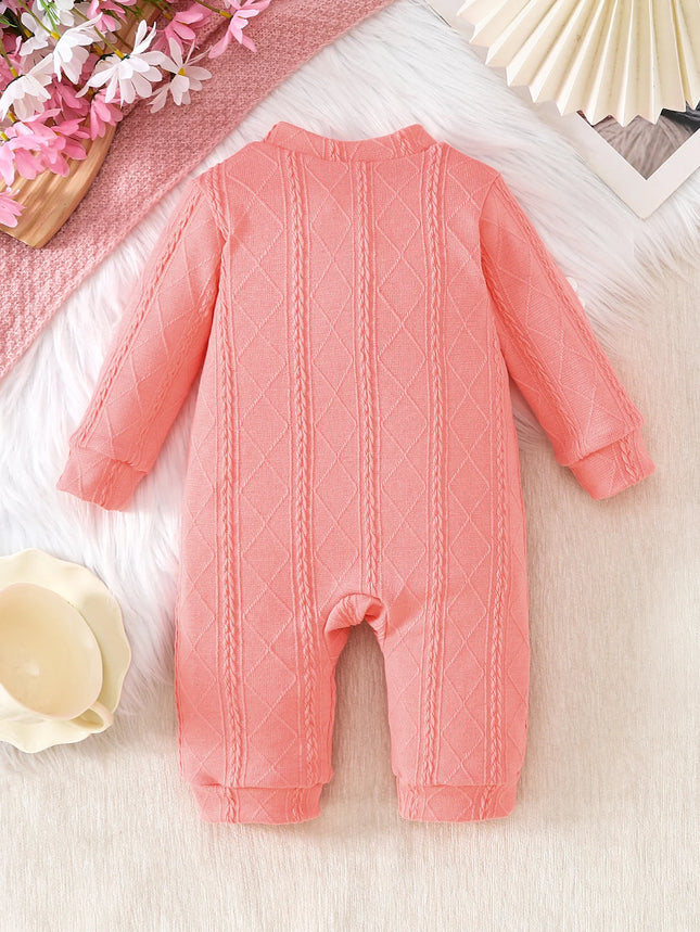 【Baby Boys' Autumn & Winter Cartoon Romper Set】Light Coffee Fleece-lined Onesie with Bear Embroidery + Matching Earflap Hat Two-