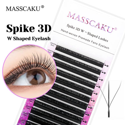 MASSCAKU Spike 3D W Eyelashes Extensions 0.07mm Thickness 8-15mm Mix Hand Woven Premade Volume Fans Lashes for Makeup Lovers