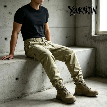 YOUKAIJIN Men's Loose Profile Pants American Vintage Trousers for Men High Waist Army Green Men's Casual Pants Cargo Trousers