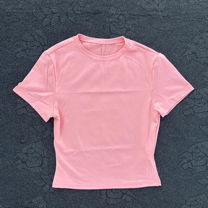 Solid color women's soft breathable yoga short-sleeved comprehensive training tight T-shirt with exposed belly button fitness sh