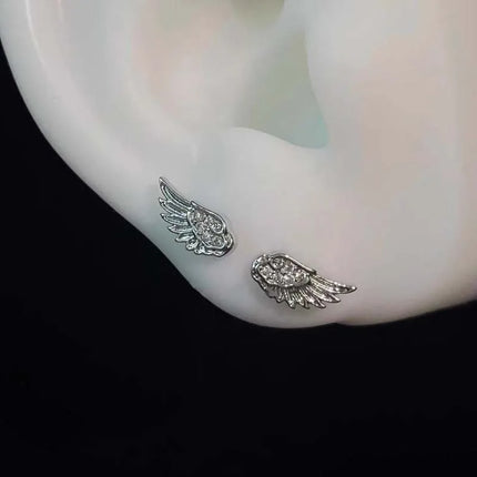 Fashion Silver Color Zircon Wing Stud Earrings for Women Luxury Shiny Crystal Geometric Personality Ear Bone Nail Jewelry Gifts