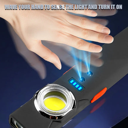 Multi Functional LED Sensor Flashlight with Pen Clip Rechargeable Magnetic Work Light Outdoor Torch Lamp for Camping Hiking Home