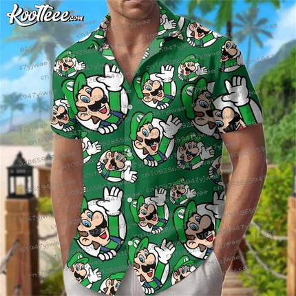 Yoshi Super Mario Bros Button Up Hawaiian Shirt Men's Beach Causal Short Sleeve Shirt Hawaiian Shirt Summer Men's Vacation Shirt