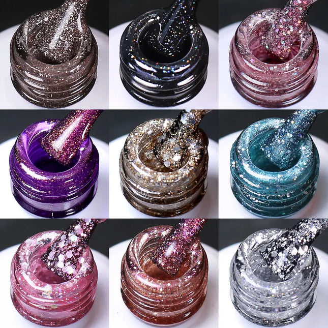 Arte Clavo Glitter Gel Nail 15ml Semi Permanent Soak Off UV Gel Varnish Nail Manicure Top Base Coat Gel Polish Art Decoration
