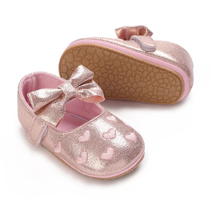 Spring and Autumn Embroidered Peach Heart Step Bow-knot Baby Shoes 0-1 Year Old Hand held Male and Female Baby Soft Bottom