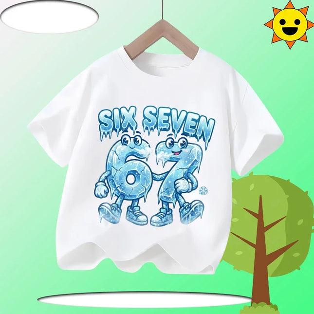 Boys T Shirts 6 To 7 Years T-Shirt 67 Number Print Casual Italian Brainrot Summer Top Suitable for Funny Gift for Casual Attire