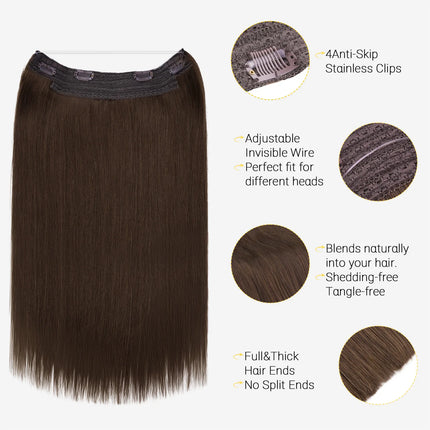 Sunmofavo Invisible Wire Remy Human Hair Extensions Brown Ombre Straight Seamless Fish Line Daily Wear Volume Boost Soft Silky