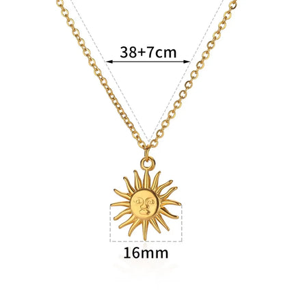 2025 Sun Moon Coin Pendant Necklace For Women Cute Fashion Gold Color Stainless Steel Round Necklace Sweet Jewelry Her Gifts